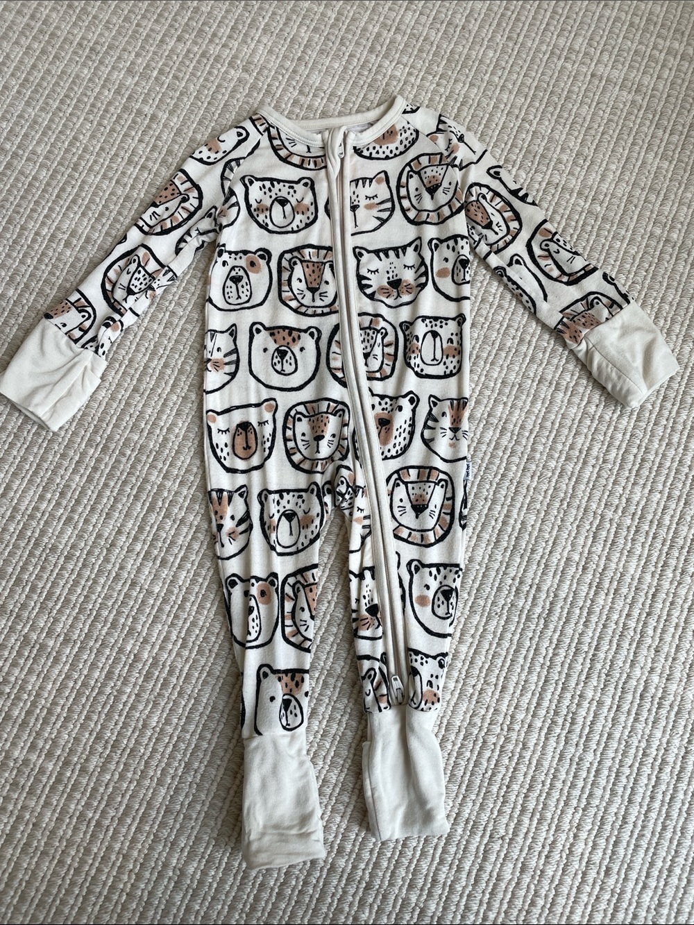 Little Sleepies White Animal Faces Footed One-Piece Pajamas